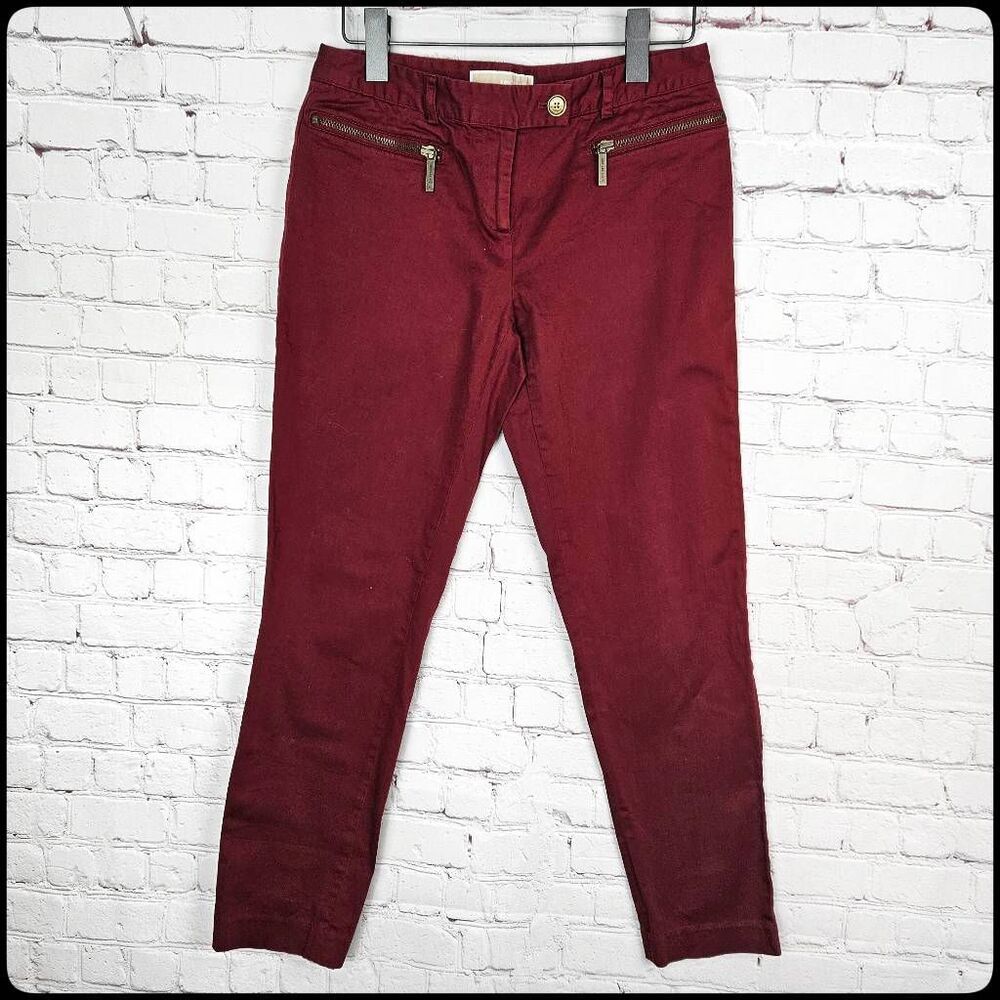MICHAEL MICHAEL KORS Womens Izzy Zip Pocket Dark Red Maroon Ankle Office Pants 2